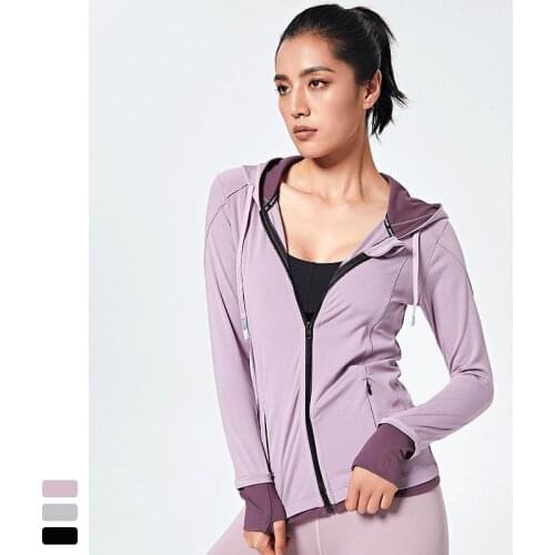 Winter Slim Outdoor Running Fitness Women Breathable Sportswear Coat Sport Hooded Clothes Grey Black Purple 059