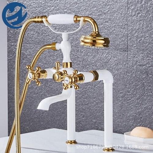 Telephone Style Golden Waterfall Bathtub Faucet Bathroom Faucet Brass Bath Faucet Waterfall Rotatb Spout Shower Faucet