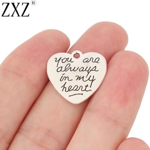 ZXZ 10pcs Tibetan Silver You Are Always in My Heart Charms Pendants 2 Sided for Jewelry Making Findings 21x20mm