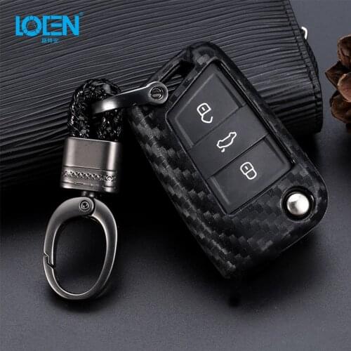 1PCS Car Remote Key Cover Key Case Holder Carbon Fiber Black For VW Volkswagen Golf 7 Tiguan L Skoda Car Accessories