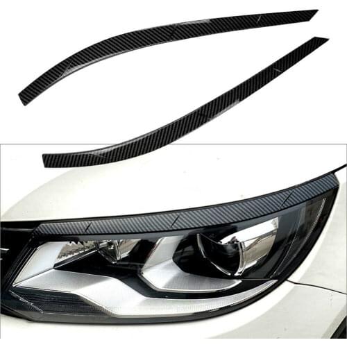 2PCS Black Carbon Look Front Headlight Eyelids Side Headlamp Eyebrows Trim For Volkswagen VW Tiguan MK1 2011-2016 Car Styling