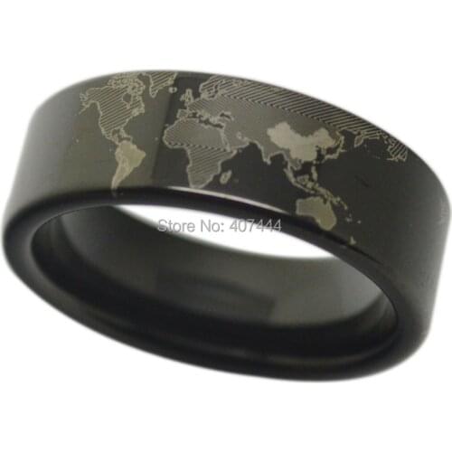 Free Shipping USA UK Canada Russia Brazil Hot Sales 8MM Black Pipe Unique World Map Design The New Mens Tungsten Wedding Rings