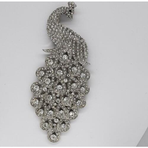 Wedding Party brooch Clear Rhinestone Huge big peacock Pin brooches C762 A