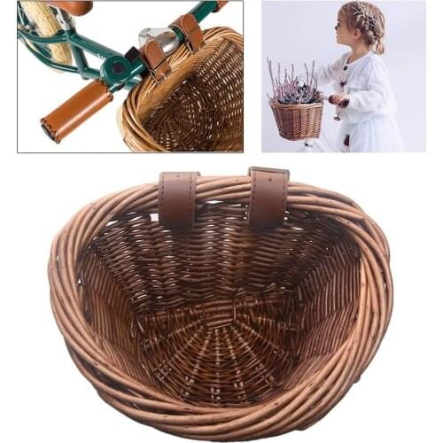 Childrens Vintage Rattan Bicycle Baskets 16 Inch Bicycle Balance Car Baskets Bike Scooter Basket Kids Bike Cart Plastic Handbag