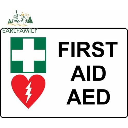 EARLFAMILY 13cm x 9.2cm For First Aid AED Sign Car Accessories Stickers Graffiti Decal Anime Waterproof Car Door Protector