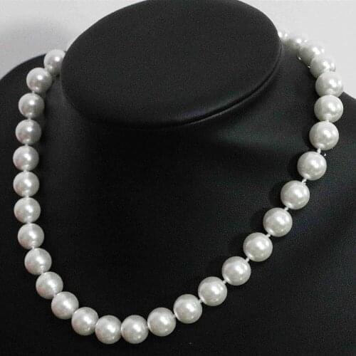 Elegant white round shell simulated-pearl 8,10,12,14mm high quality round beads women chains necklaces jewelry 18inch B1478