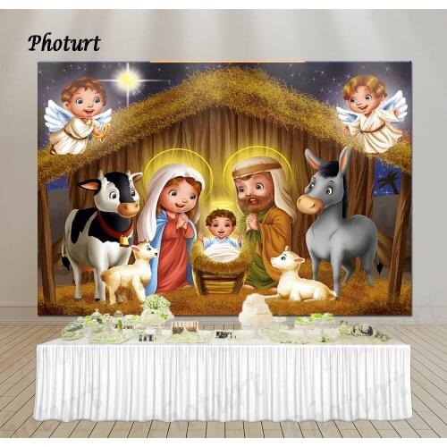 PHOTURT Nativity Scene Backdrop Bedroom Decoration Background Religion Polyester Vinyl Photography Banner Decorate Props