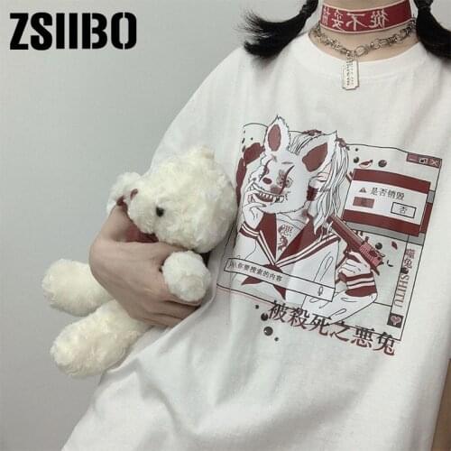 Harajuku style cartoon cute print T-shirt women Summer tee tops Goth Kawaii рубашка женская shirt clothes clothing top E-Girl