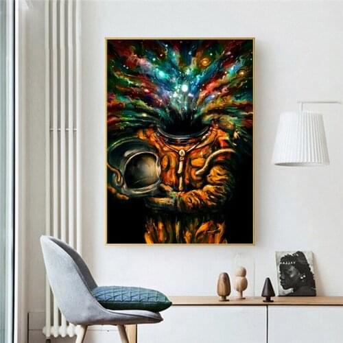 Graffiti Colorful Astronaut Oil Painting on Canvas Abstract Outer Space Planet Poster Picture for Child Bedroom Home Wall Decor