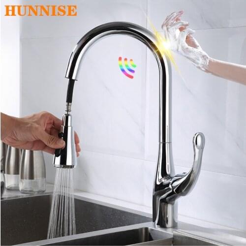Chrome Touch Kitchen Faucets Fashion Pull Out Kitchen Mixer Tap Brass Kitchen Sink Faucet Smart Sensor Touch Kitchen Faucets