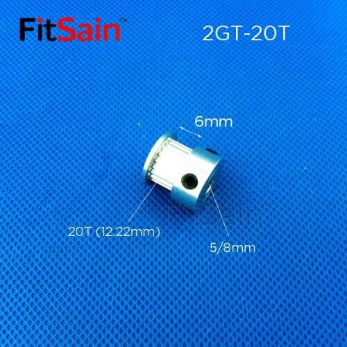 FitSain-2GT 20T Width 6mm aluminum alloy pulley center hole 3/3.17/4/5/6/6.35/8mm reduction ratio drive synchronous wheel