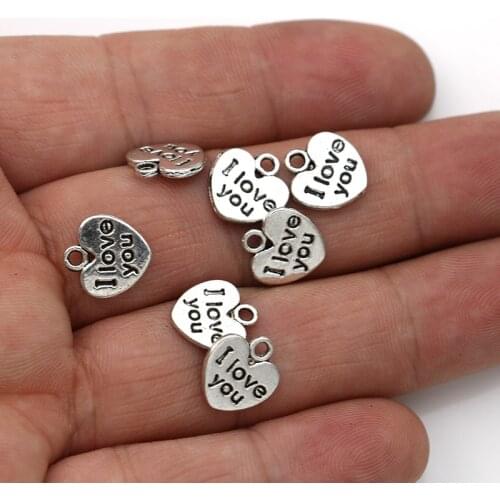 JAKONGO 20PCS Antique Silver Plated I Love you Heart Charms Pendants for Jewelry Making DIY Handmade Accessories