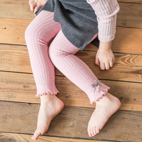 Beads Bow Childrens Romper Knit Socks Solid Color Striped Female Baby Leggings Girls Nine Pants