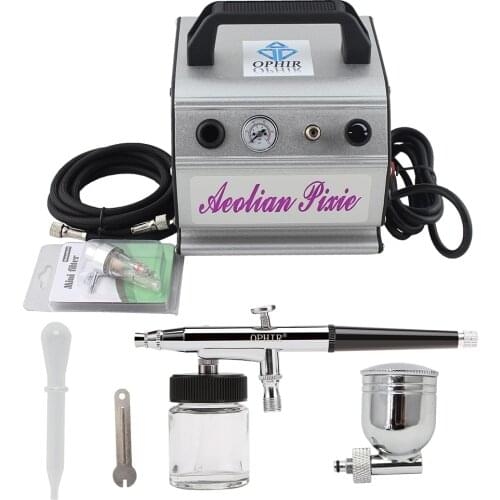 OPHIR Pro Dual Action Airbrush Kit with 110V,220V Air Compressor Gravity Paint Gun for Nail Art Temporary Tattoo Cake _AC088+005