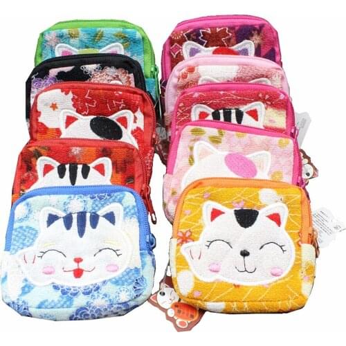 M296 Lovely Women Purse Lucky Cat 10 Styles Small Zero Wallet Cloth Coin Purses Canvas Bag Women Student Gift Wholesale