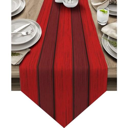 Red Retro Wood Grain Rustic Table Runners Home Dining Coffee Table Decor Table Cloth Wedding Decoration Table Cover