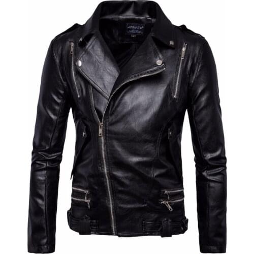 Classic Black Motorcycle Leather Jacket Men Autumn Winter Jackets Coats Male Lapel Multi Zipper Punk Pilot Leather Jackets Man