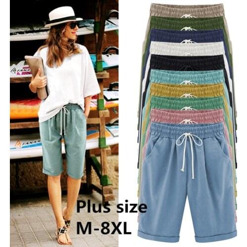 Summer Plus Size Shorts Women Candy Color Elastic Comfortable Cotton Womens Short Female shorts Plus size M-8XL