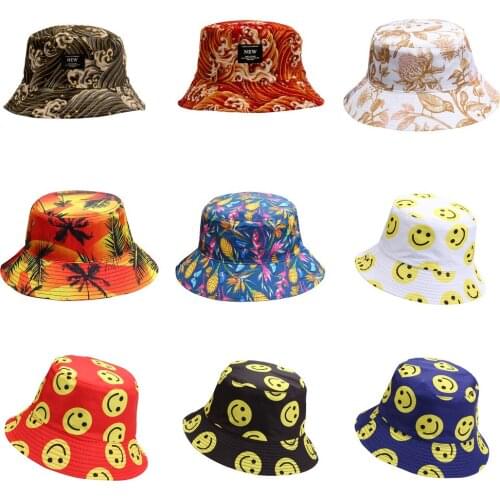 Fashion Hip Hop Sea Wave Print Outdoor Sun Protection Reversible Bucket Hat Flat Fisherman Hats Sunscreen Caps High Quality