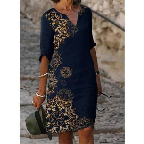 Fashion casual dress large size loose dress temperamental mid-sleeve dress