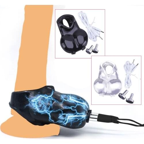 Male Scrotum Sleeve Electric Shock Penis Squeeze Penis Sleeves Penis Lock Chastity Cock Cage Sex Ball Stretcher SM Play Sex Toys