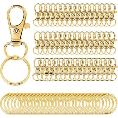 100 Pieces Gold Swivel Clasps Set 50 Pcs Swivel Clasps 50 Pcs Bright Key Ring Metal Hook Lobster Claw for Keychain Craft