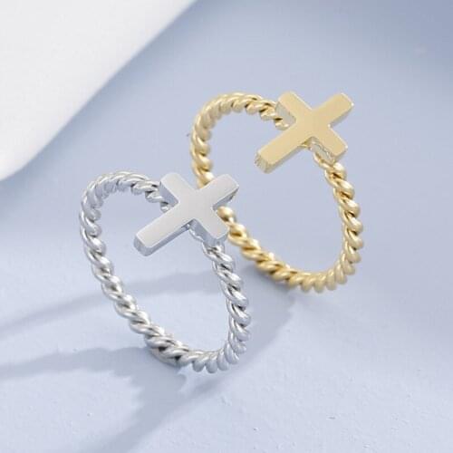 2021 New Fashion Cross Rings For Women Design Stainless Steel Twisted Chain Cross Anillos Mujer Finger Accessories