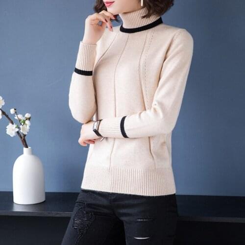 New Women Pullover Sweater Loose Turtleneck Stripe Korean Long Sleeve Jumper Top Female Autumn Winter Casual Knitted Tops H9372