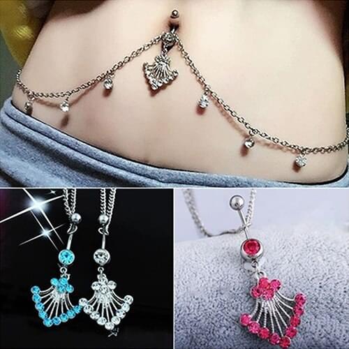 Charming Rhinestone Navel Ring Belly Button Bar Waist Chain Body Piercing Jewelry