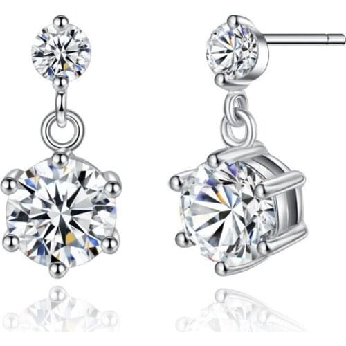Charming Tiny Cubic Zirconia Earrings For Women Jewelry Gift Round Prong Setting CZ Dangle Female Earring Anti - allergic