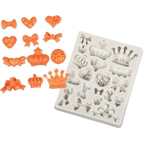Wholesale 10 pcs Loving Heart Crown Bowknot Bow Silicone Sugarcraft Mold Cupcake Baking Mould Fondant Cake Decorating Tools