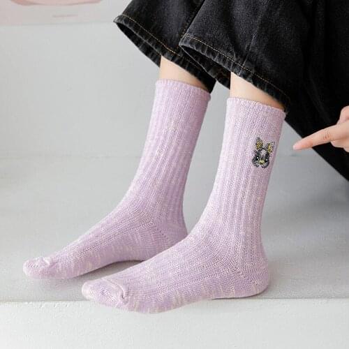 2020 Autumn Winter Fashion New Embroidery Cartoon Cute Rabbit Middle Socks 2 or 5 Pairs / Pack