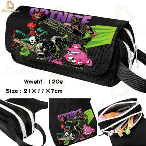 Games Fortnite Pen Pencil Case Bag Canvas School Stationary Capacity Battle Royale Makeup Pouch Cosmetics Case