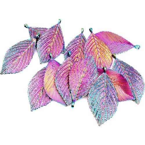 10pcs Alloy Rainbow Color Exquisite Leaves Pendants Charms Big Tree Leaf Pendant DIY Accessories Necklace Jewelry