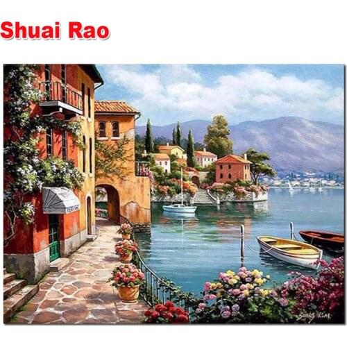 Full round square Diamond embroidery 5d DIY diamond painting italy Cross stitch Seascape 3d Diamond mosaic Water town Scenery