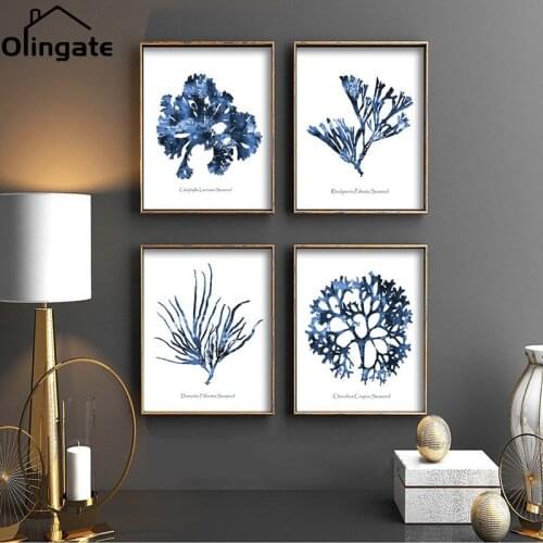 Canvas Poster Nature Beach Nautical Art Watercolor Blue Ocean Creature Coral Wall Picture One Piece Canvas Painting Home Decor