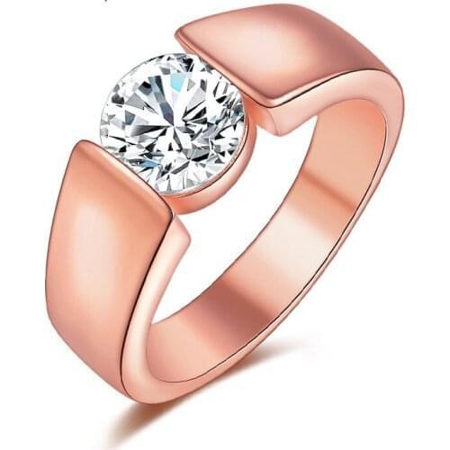 Simple Rose Gold color CZ wedding Ring For Woman Finger Jewelry Gift Dropshipping