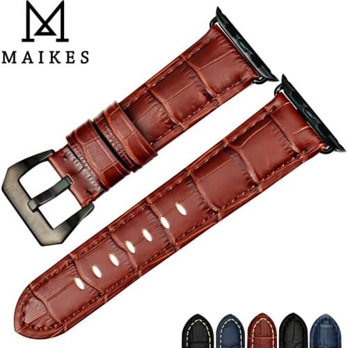 MAIKES Watch Accessories Brown Real Leather Watchband For Apple Watch Band 44mm 40mm iWatch 4 & Apple Watch Strap 42mm 38mm