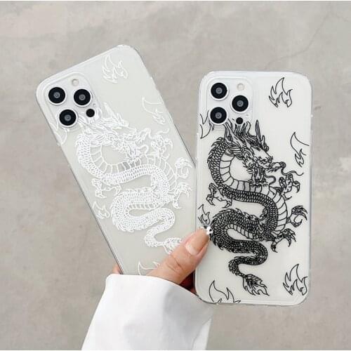 Cartoon Line Dragon For iPhone 12 11 Pro X XR XS Max 7 8 Plus SE 2 12 Mini Phone Case Fashion Clear Soft TPU For iPhone 12 Cover