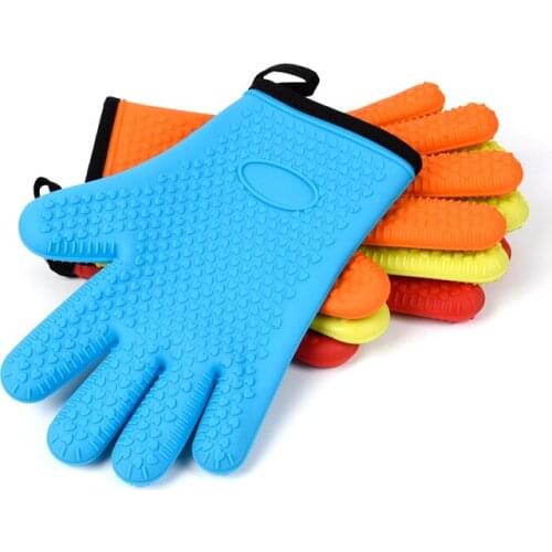 100Pcs/Lot Silicone Oven Mitts, Ideal Protection With Extra Long Thick Quilted Cotton Liner, Silicone BBQ Glove
