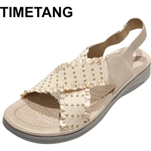 TIMETANG 2021 Beige Heeled Sandals Clear Shoes Slip-on Loafers Summer Womens Two Weare Large Size Black Elastic Band Fashion