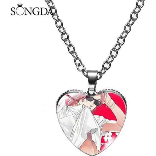 Anime Yarichin Bitch-bu Club Heart Pendant Necklace Cosplay Yuri Ayato Tamura Yui Cartoon Characters Photo Glass Chain Jewelry