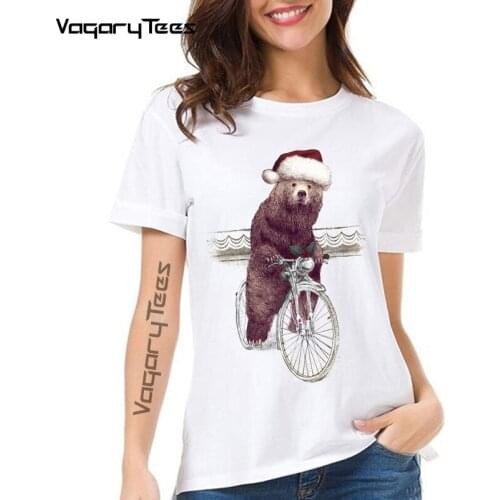 Vagarytees Cool Bear Riding Bicycle Cycling women T Shirts Cartoon Cute Animal Casual Tee Shirt Graphic Female Tee T-Shirt