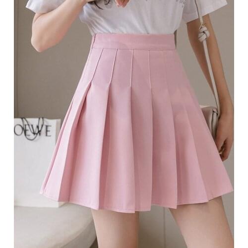 Short Skirt 2021 Spring And Summer New College Style Pink Suit Pleated Skirt Women High Waisted Slim Girls Jupe With Lined zh153