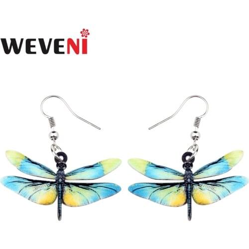 WEVENI Acrylic Anime Blue Dragonfly Insect Earrings New Dangle Drop Tropic Jewelry For Women Girls Female Kids Gift Wholesale