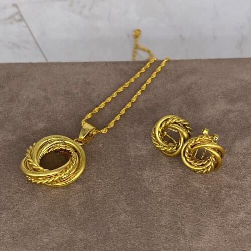 Conjuntos de joyería nupcial Africana chapada en oro de 24K para mujer, collar, pendientes, pulsera, regalos del anillo conjunto
