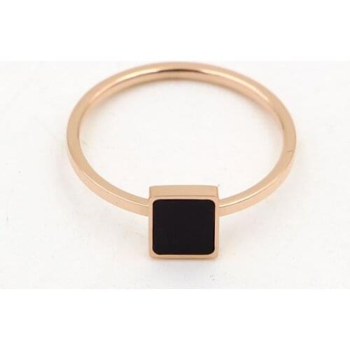 Martick Simple Ring 316L Stainless Steel Rose Gold Color With Black Square Design Fashion Finger Jewelry For Women R20