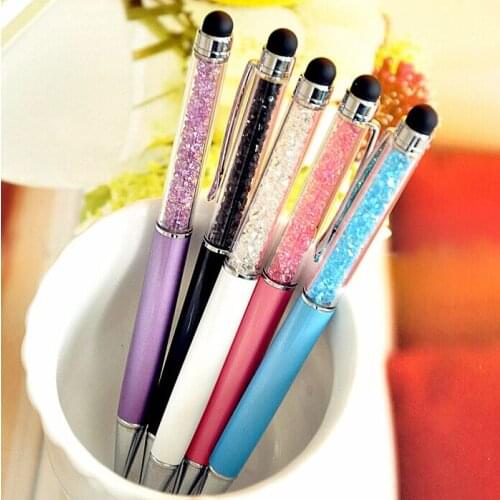 1Pc/sell Creative Crystal Pen Diamond Ballpoint Pens Stationery Ballpen Stylus Pen Touch Pen 11 Colors Oily Black Refill 0.7 mm
