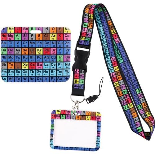 1pcs ZF3006 Periodic Table Buckle Lanyard Horizontal Cardholder ID Holder Card Staff Card Lanyard For Keys Phone DIY Hang Rope