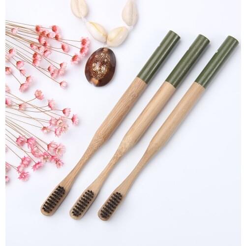 1 Pcs Adult Soft Toothbrush Bristle Travel Natural Eco-friendly Bamboo Toothbrush Round Handle Black Soft Bristles Dental Cares